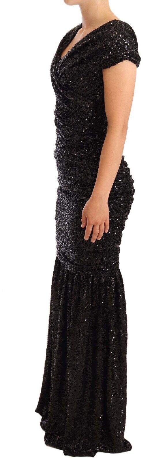 Dolce & Gabbana Black Sequined Open Shoulder Long Gown Dress Dolce & Gabbana