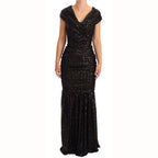 Dolce & Gabbana Black Sequined Open Shoulder Long Gown Dress
