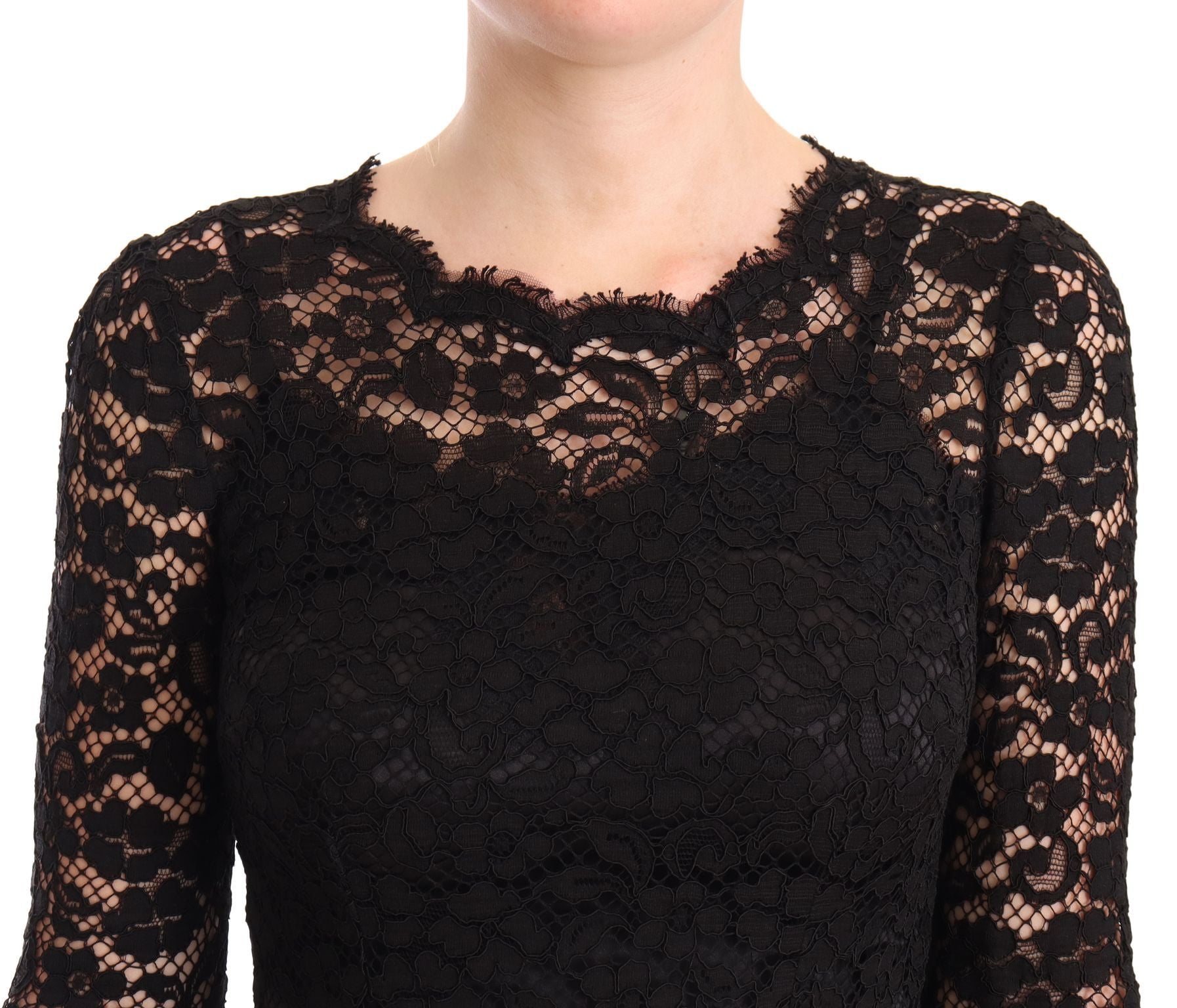 Dolce & Gabbana Black Cotton Lace Mermaid Long Sleeves Dress Dolce & Gabbana