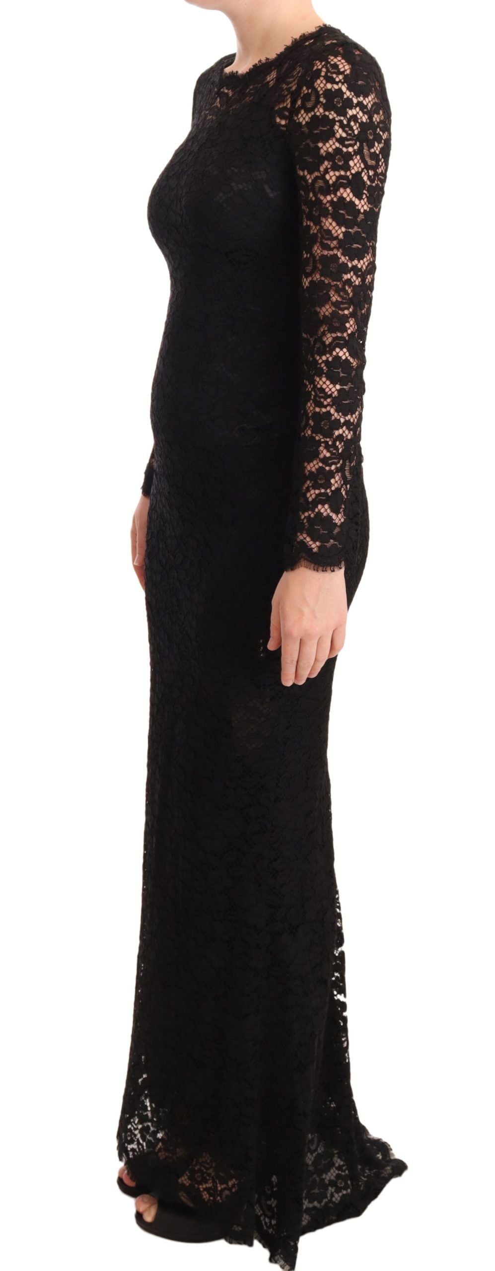 Dolce & Gabbana Black Cotton Lace Mermaid Long Sleeves Dress Dolce & Gabbana