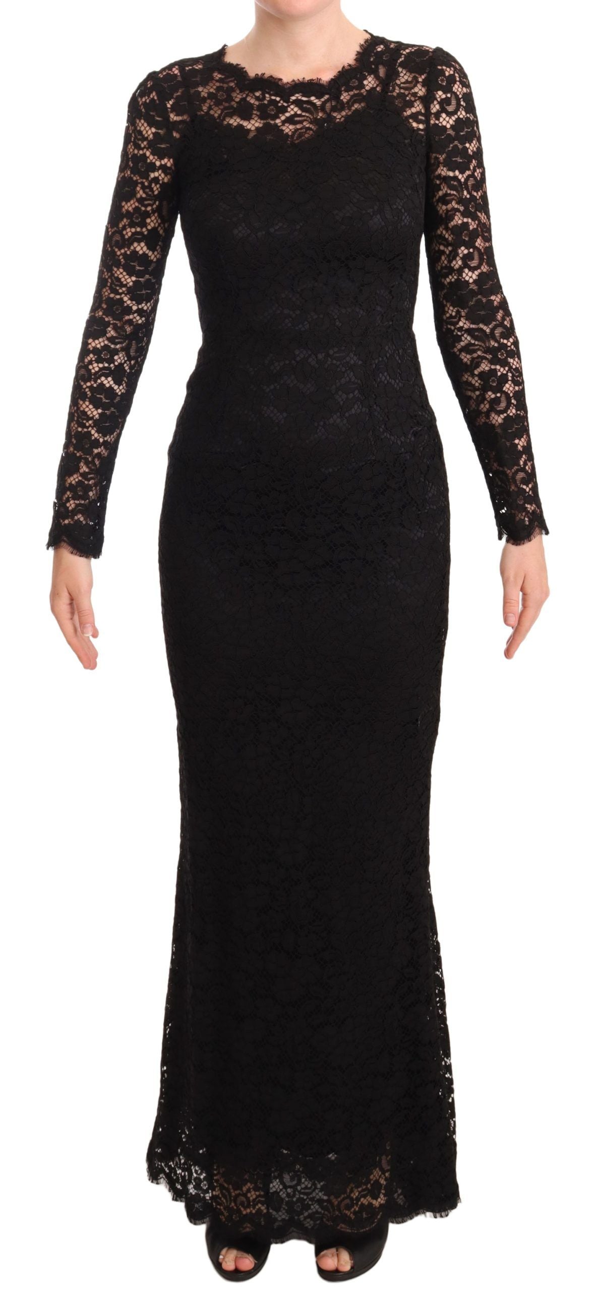 Dolce & Gabbana Black Cotton Lace Mermaid Long Sleeves Dress Dolce & Gabbana