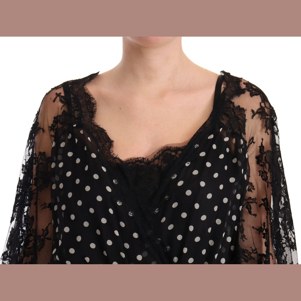 Dolce & Gabbana Black Lace Floral Polka Maxi Capri Dress