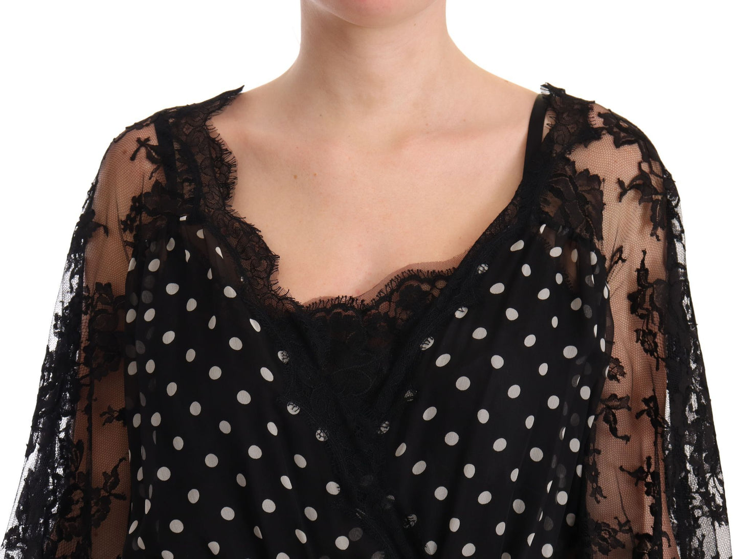 Dolce & Gabbana Black Lace Floral Polka Maxi Capri Dress Dolce & Gabbana