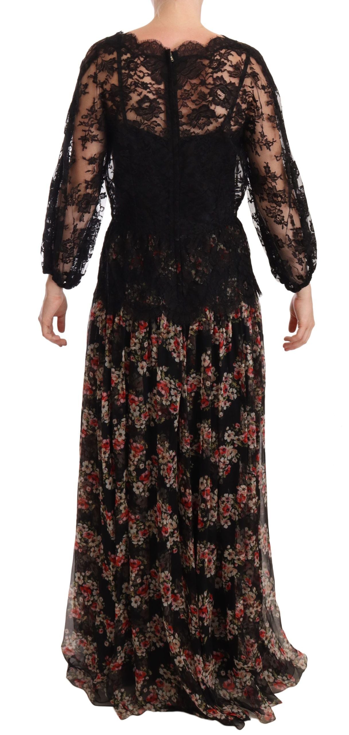 Dolce & Gabbana Black Lace Floral Polka Maxi Capri Dress Dolce & Gabbana