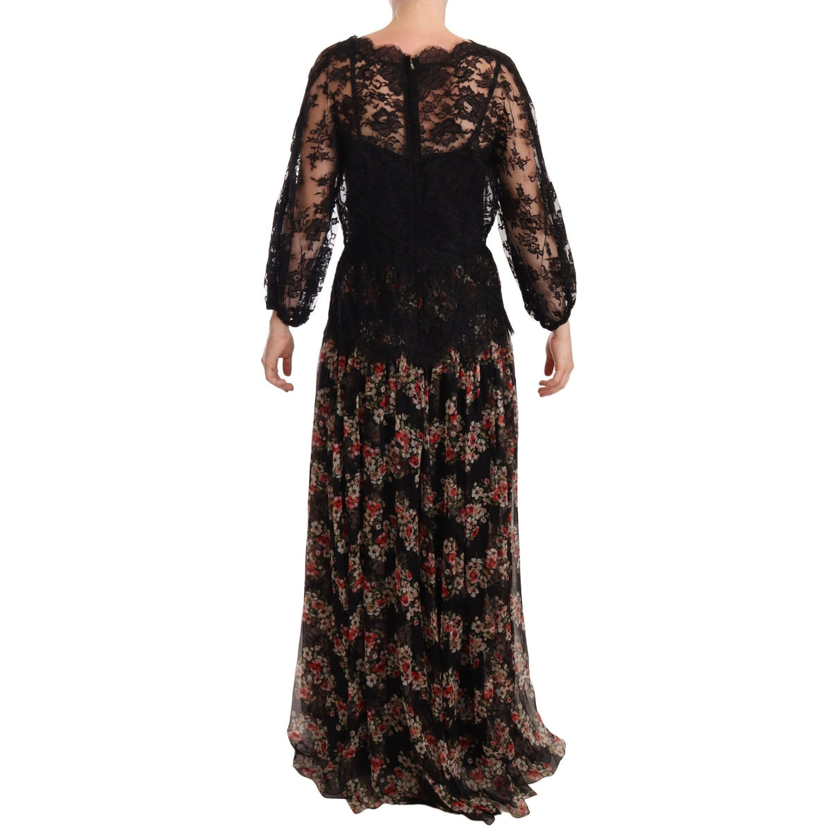 Dolce & Gabbana Black Lace Floral Polka Maxi Capri Dress