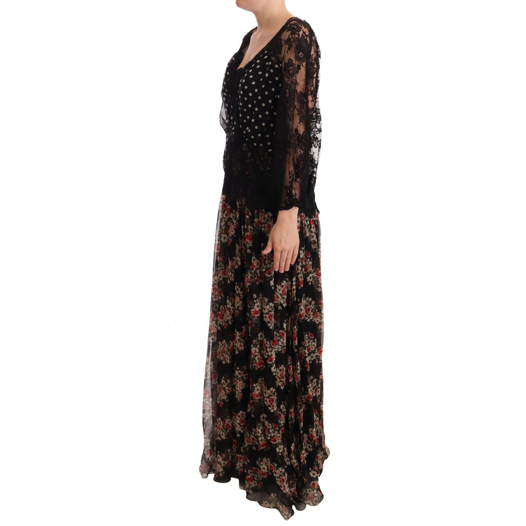 Dolce & Gabbana Black Lace Floral Polka Maxi Capri Dress