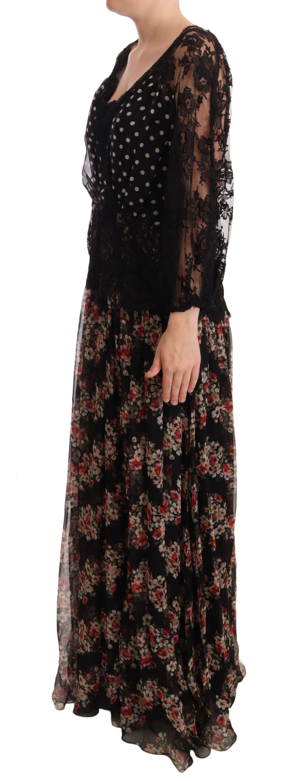 Dolce & Gabbana Black Lace Floral Polka Maxi Capri Dress Dolce & Gabbana