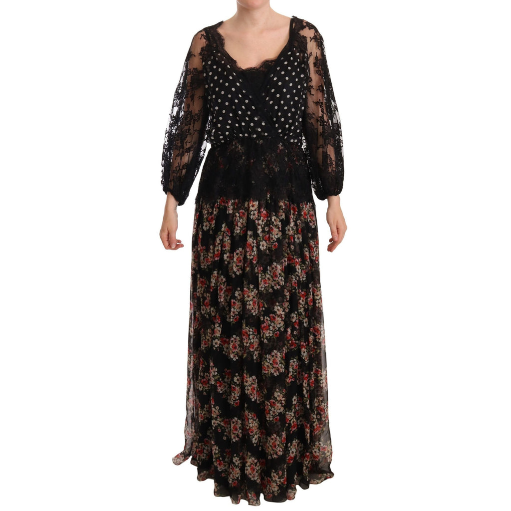 Dolce & Gabbana Black Lace Floral Polka Maxi Capri Dress