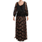 Dolce & Gabbana Black Lace Floral Polka Maxi Capri Dress