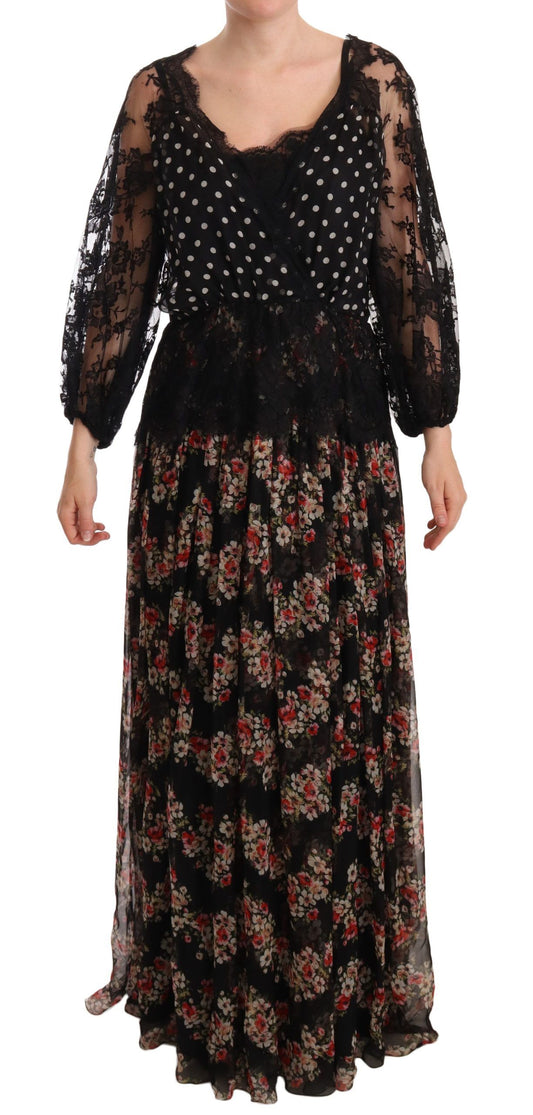 Dolce & Gabbana Black Lace Floral Polka Maxi Capri Dress Dolce & Gabbana