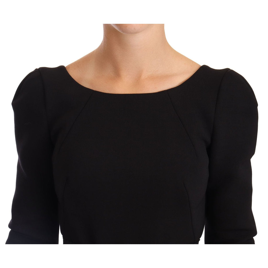 Dolce & Gabbana Black Wool Stretch Sheath Open Back Dress