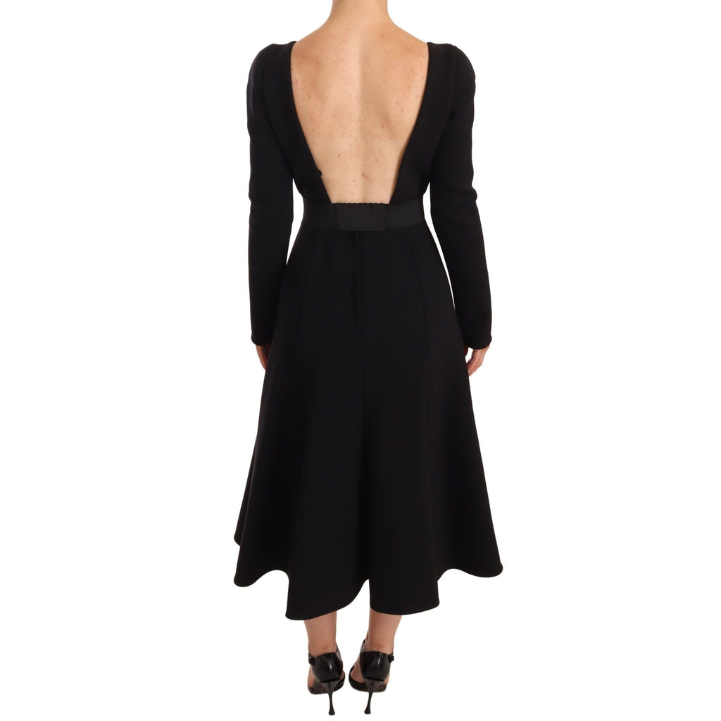 Dolce & Gabbana Black Wool Stretch Sheath Open Back Dress