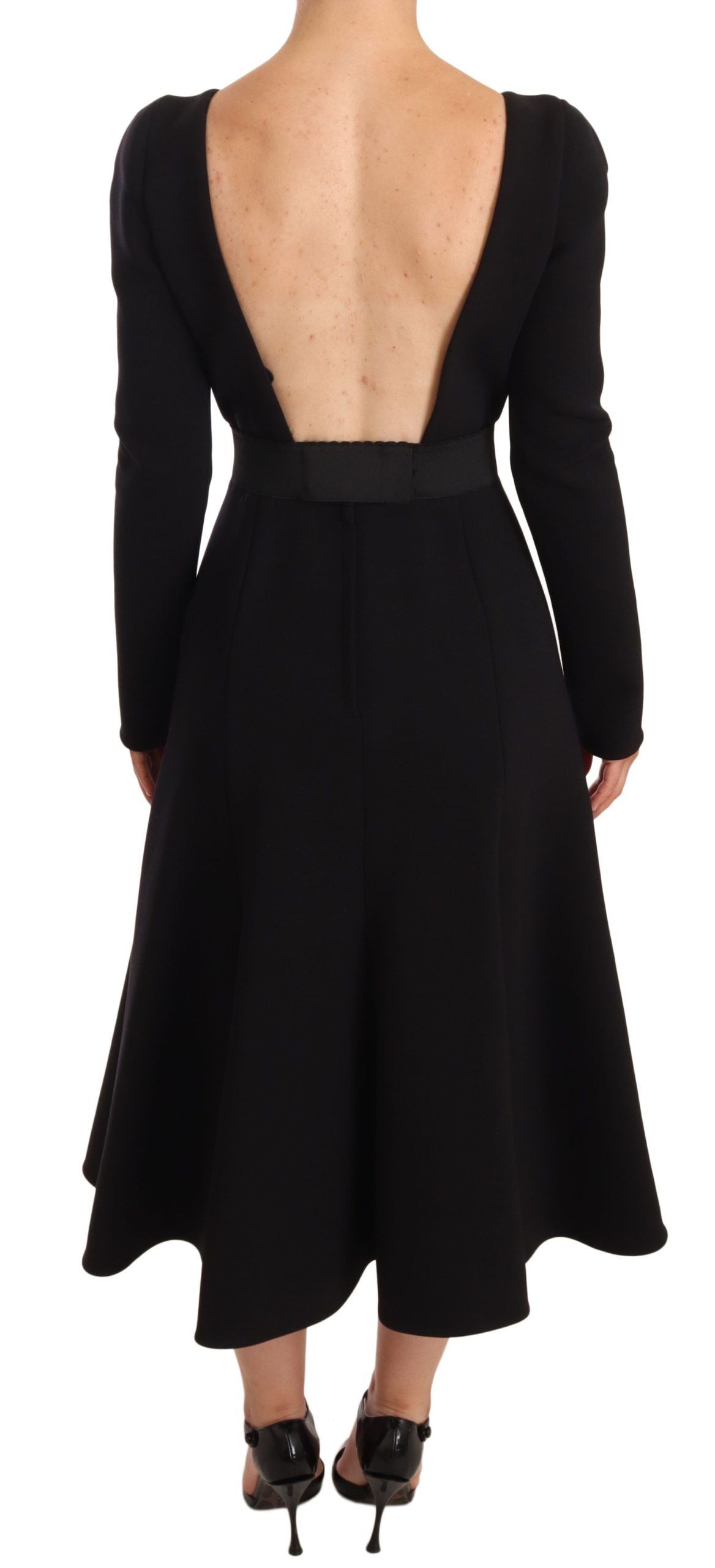 Dolce & Gabbana Black Wool Stretch Sheath Open Back Dress Dolce & Gabbana