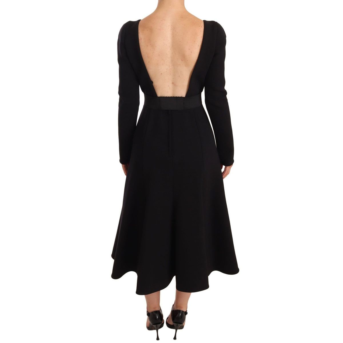 Dolce & Gabbana Black Wool Stretch Sheath Open Back Dress