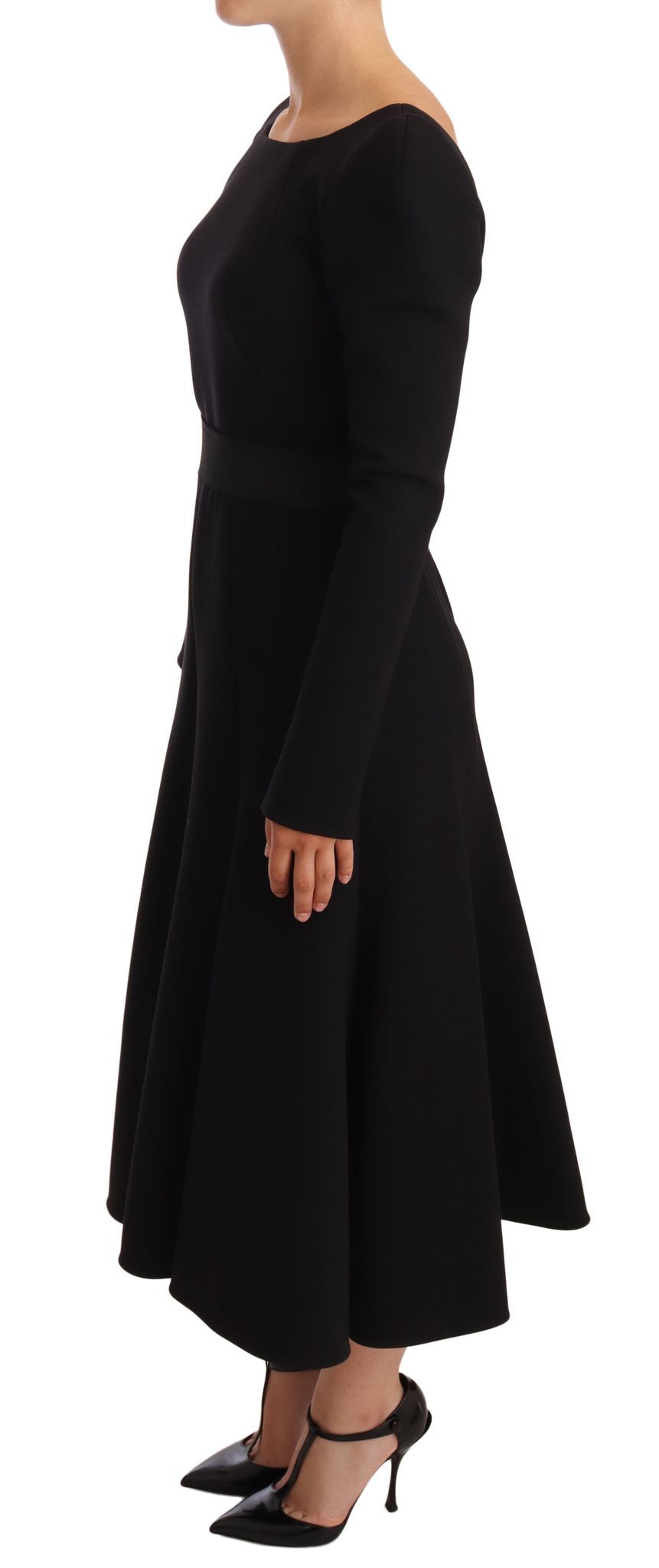 Dolce & Gabbana Black Wool Stretch Sheath Open Back Dress Dolce & Gabbana