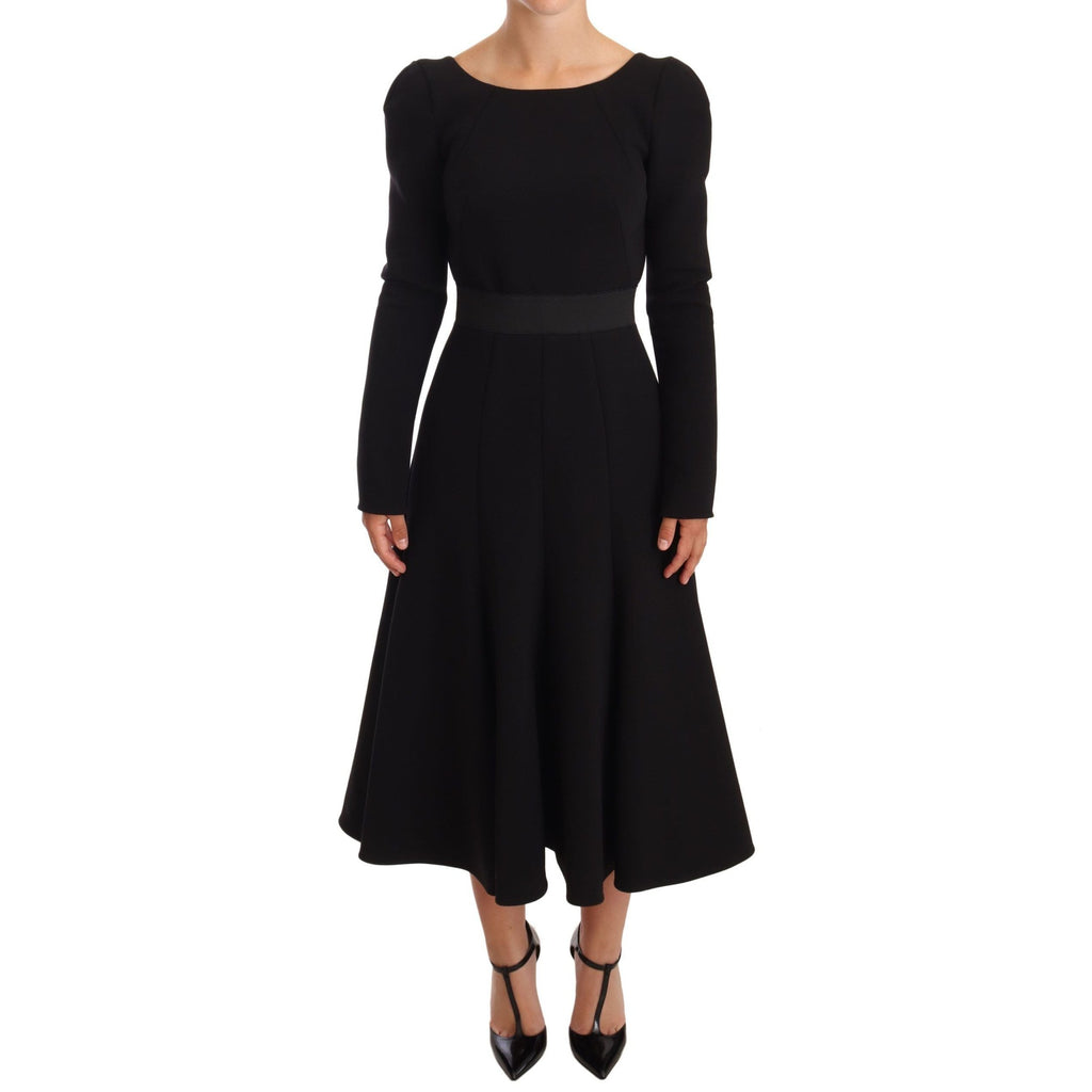 Dolce & Gabbana Black Wool Stretch Sheath Open Back Dress