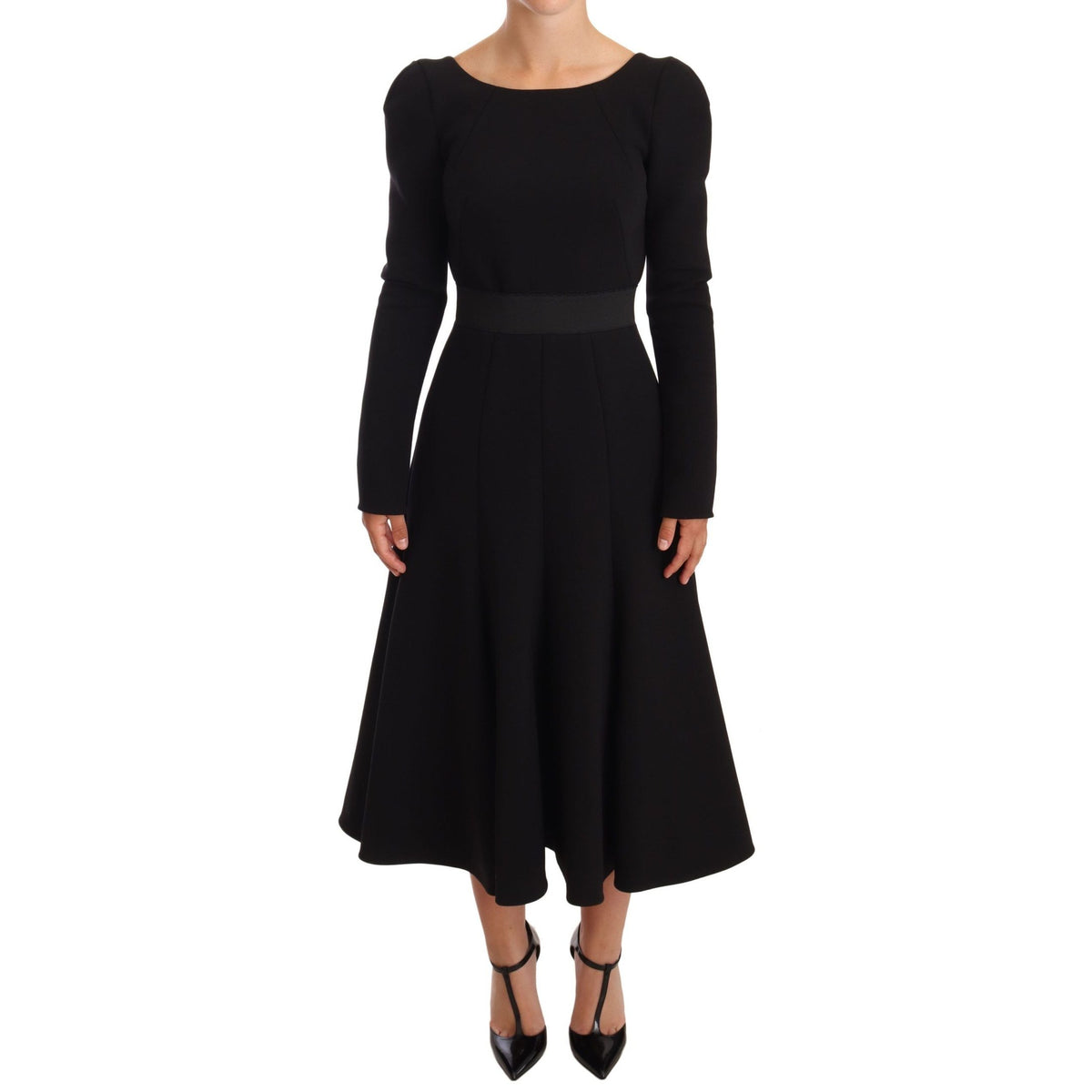 Dolce & Gabbana Black Wool Stretch Sheath Open Back Dress