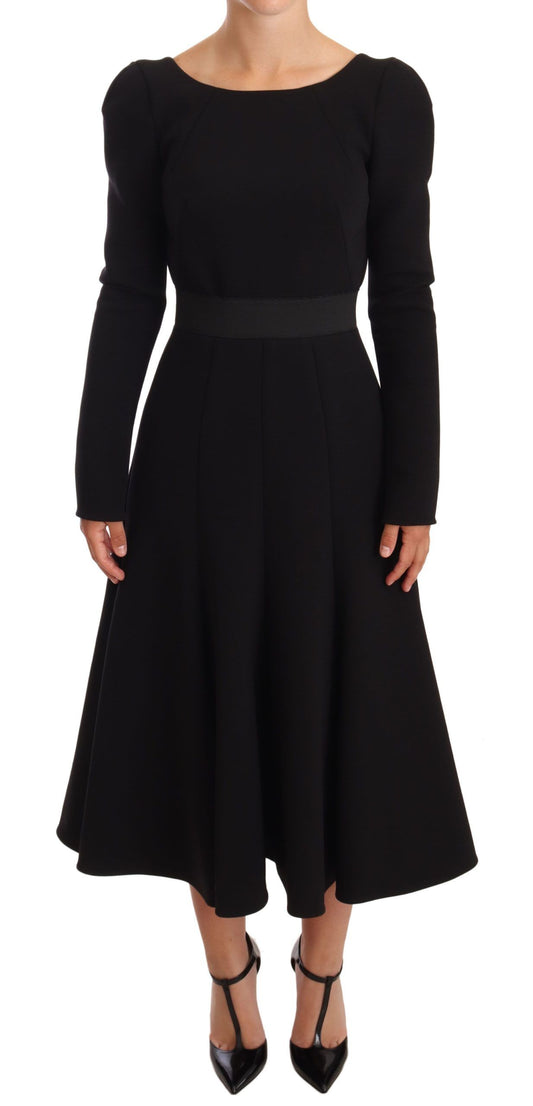 Dolce & Gabbana Black Wool Stretch Sheath Open Back Dress Dolce & Gabbana