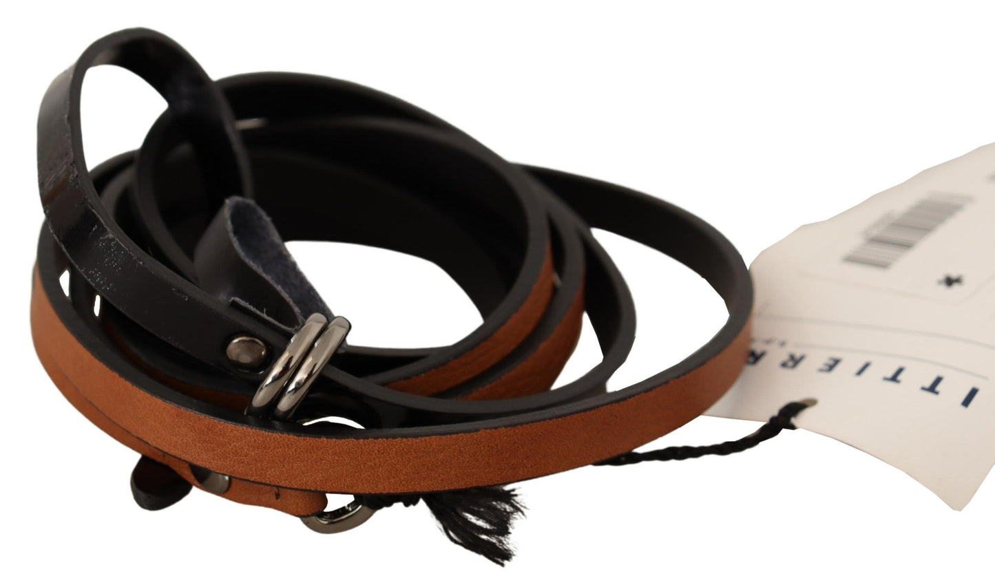 Costume National Brown Leather Silver Tone Buckle Belt Costume National