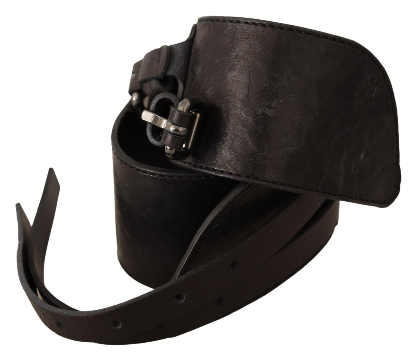 Costume National Dark Brown Leather Double Buckle Belt Costume National