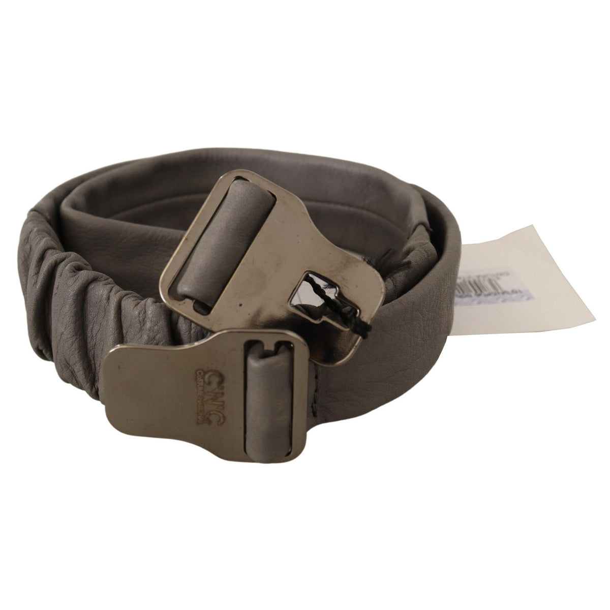 Costume National Gray Leather Silver Buckle Waist Belt