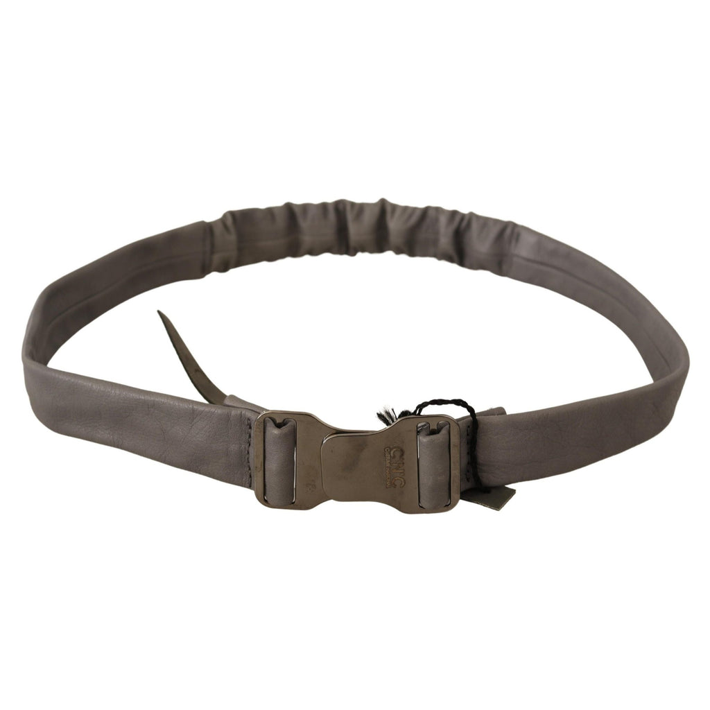 Costume National Gray Leather Silver Buckle Waist Belt
