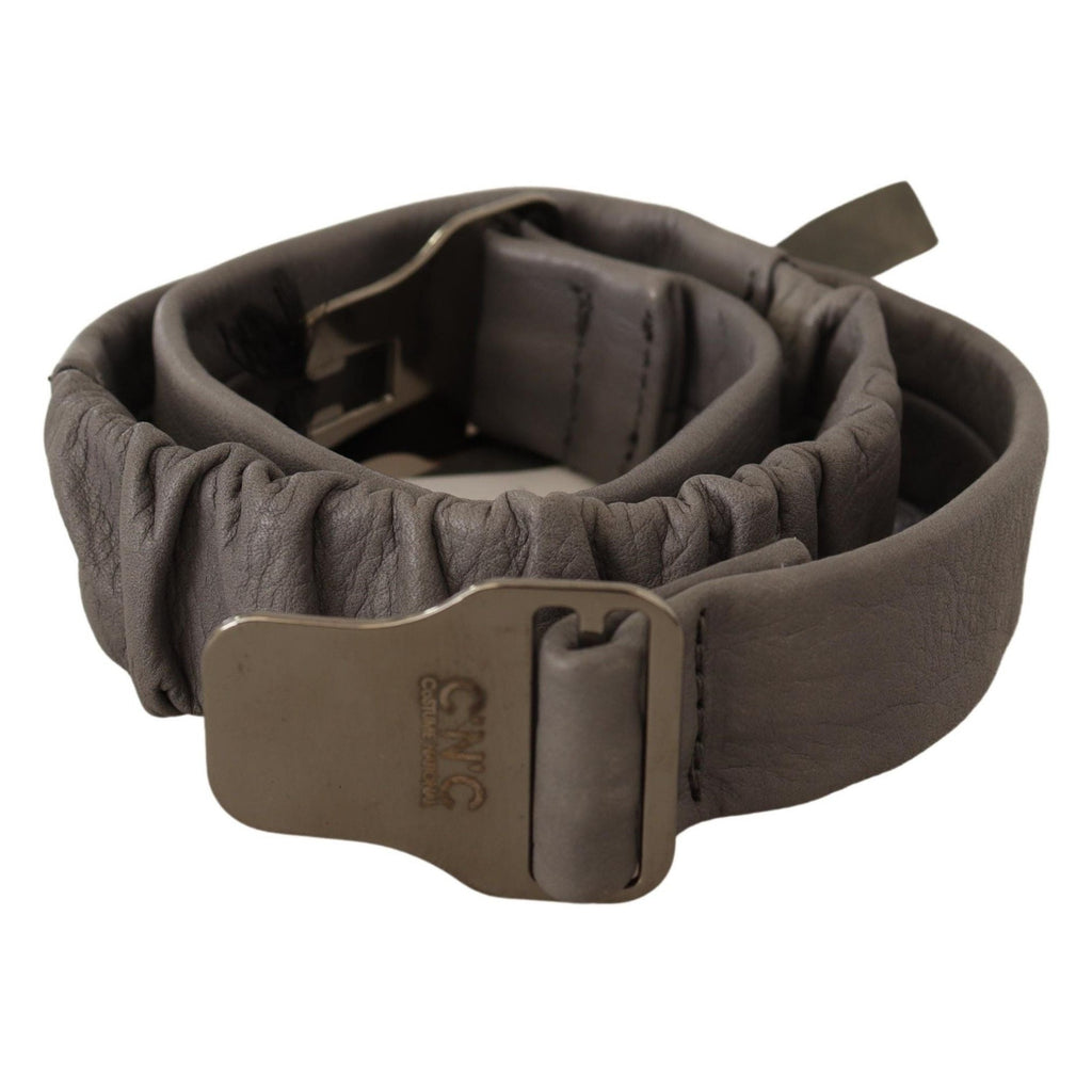 Costume National Gray Leather Silver Buckle Waist Belt
