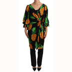 Dolce & Gabbana Black Ananas Print Wrap Stretch Silk Dress