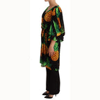 Dolce & Gabbana Black Ananas Print Wrap Stretch Silk Dress