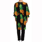 Dolce & Gabbana Black Ananas Print Wrap Stretch Silk Dress