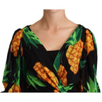 Dolce & Gabbana Black Ananas Print Wrap Stretch Silk Dress