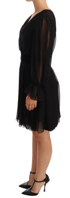 Dolce & Gabbana Black Mesh Pleated Mini Silk Stretch Dress