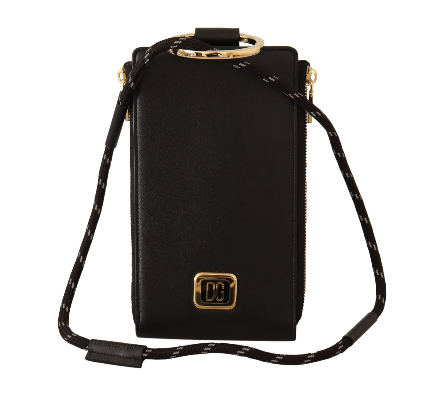 Dolce & Gabbana Black Leather Logo Plaque Neck Strap Card Coin Wallet Dolce & Gabbana