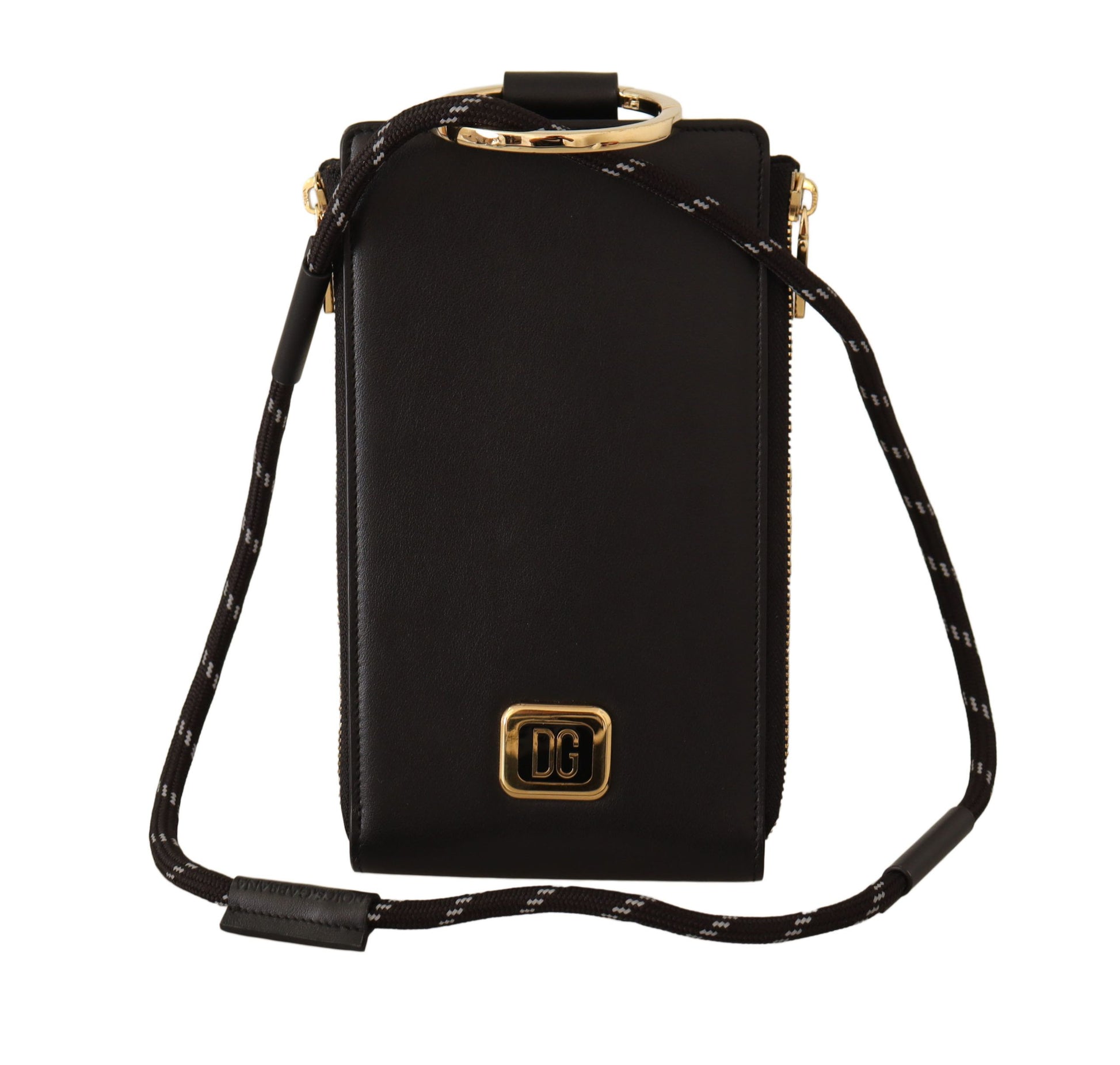 Dolce & Gabbana Black Leather Logo Plaque Neck Strap Card Coin Wallet Dolce & Gabbana