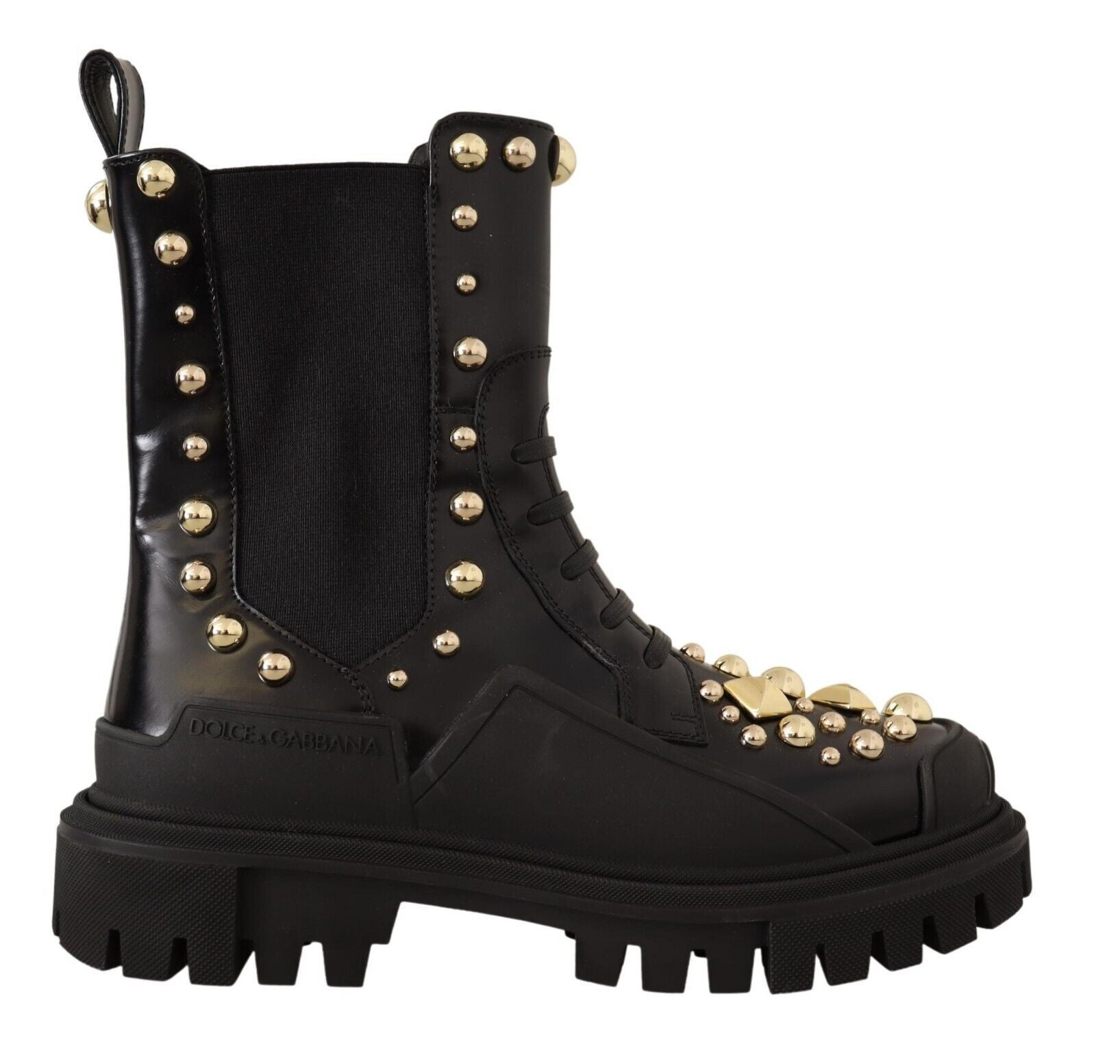 Dolce & Gabbana Black Leather Studded Combat Boots Dolce & Gabbana
