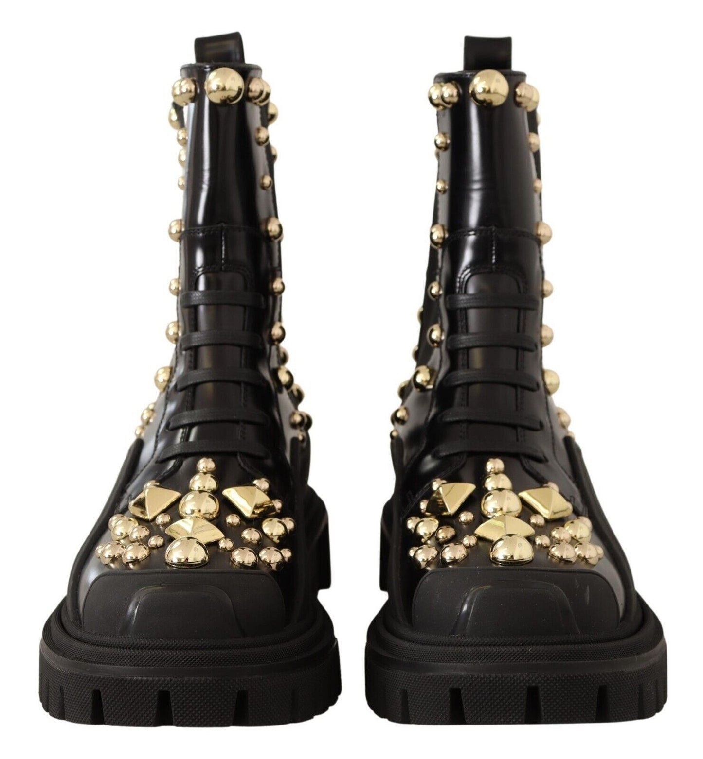 Dolce & Gabbana Black Leather Studded Combat Boots Dolce & Gabbana