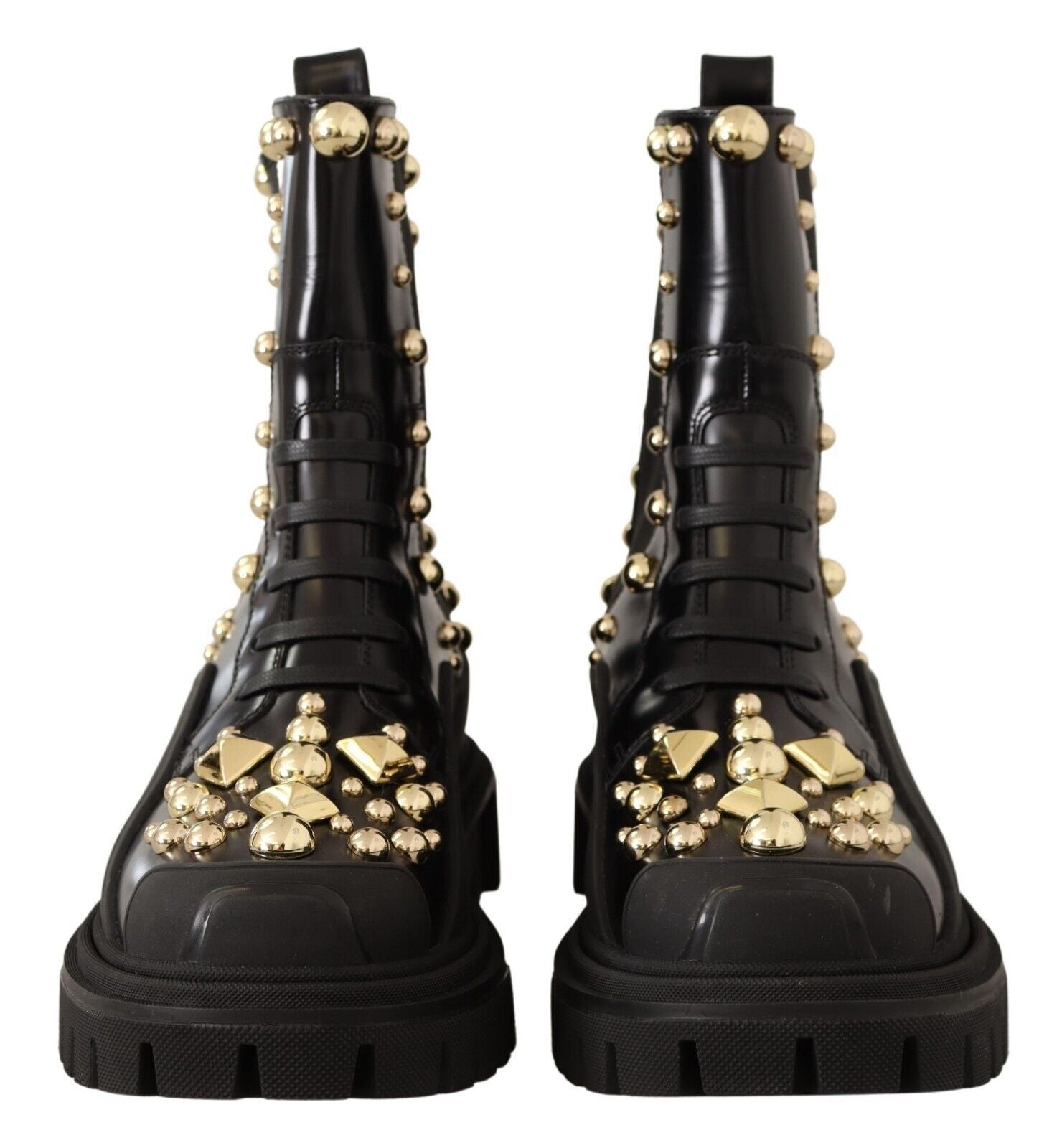 Dolce & Gabbana Black Leather Studded Combat Boots Dolce & Gabbana