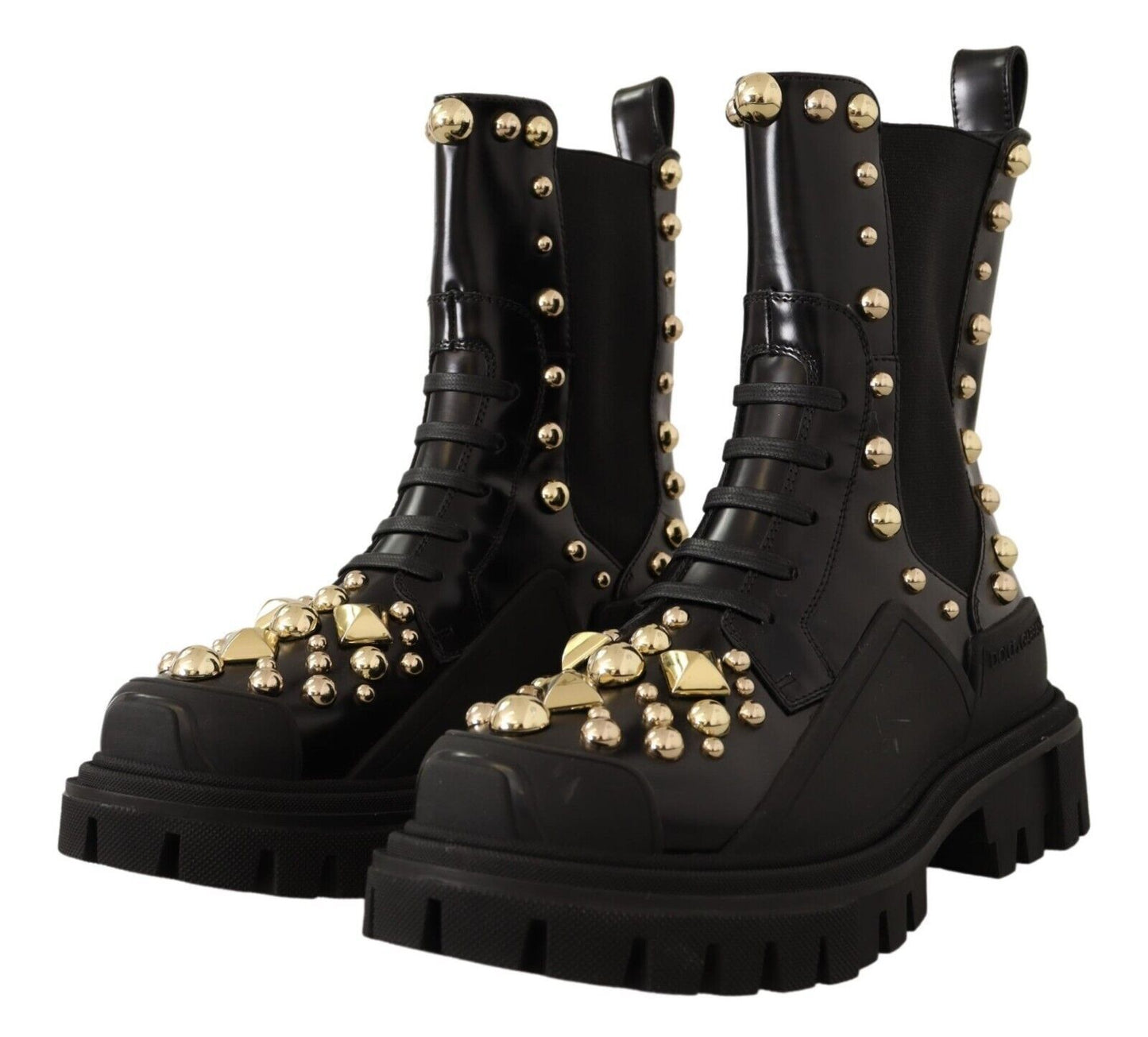 Dolce & Gabbana Black Leather Studded Combat Boots Dolce & Gabbana