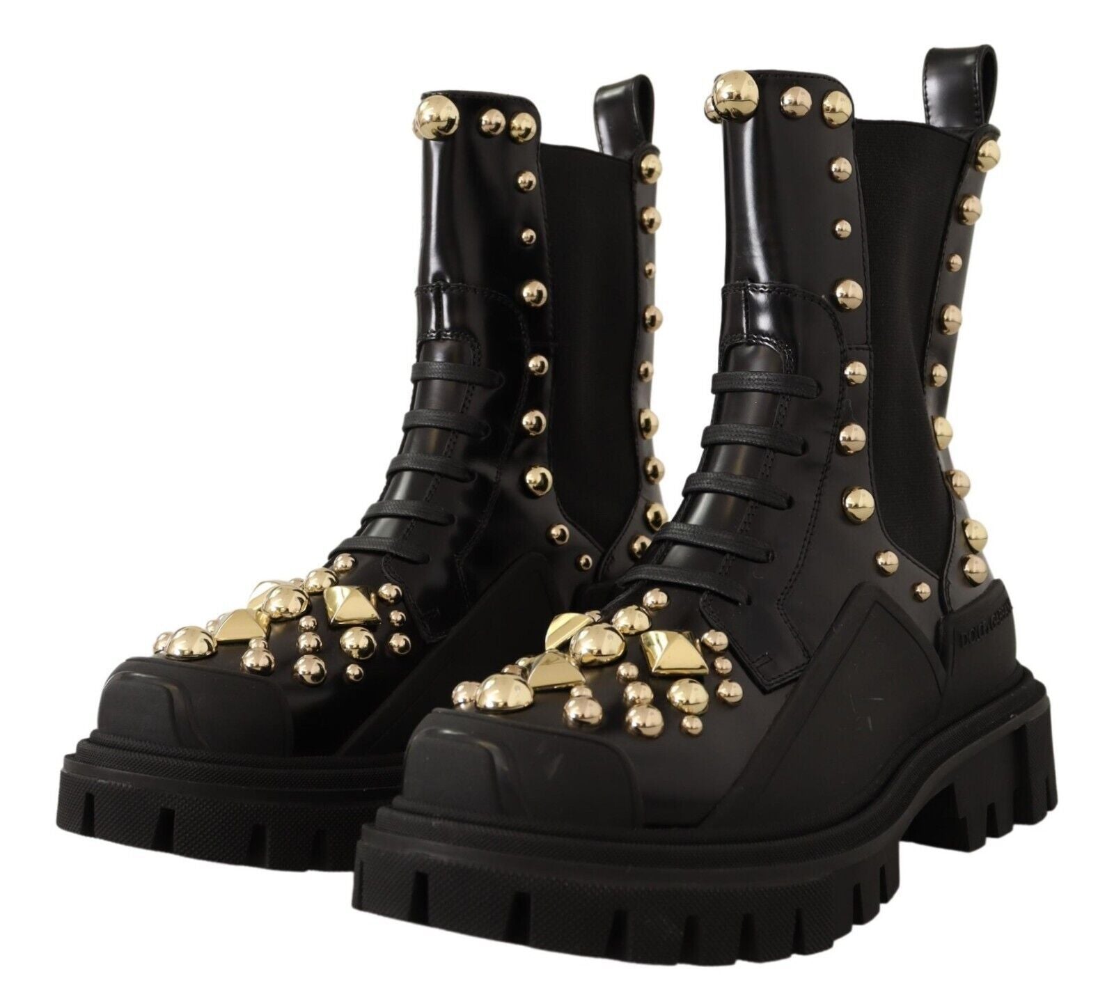 Dolce & Gabbana Black Leather Studded Combat Boots Dolce & Gabbana