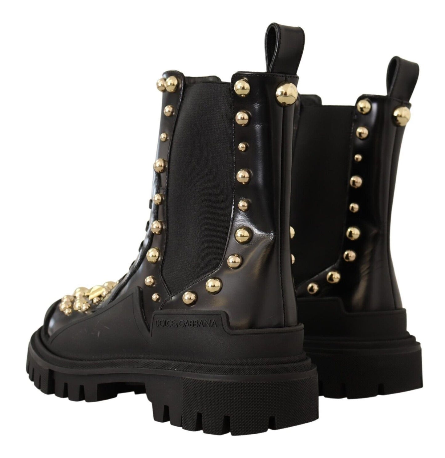 Dolce & Gabbana Black Leather Studded Combat Boots Dolce & Gabbana