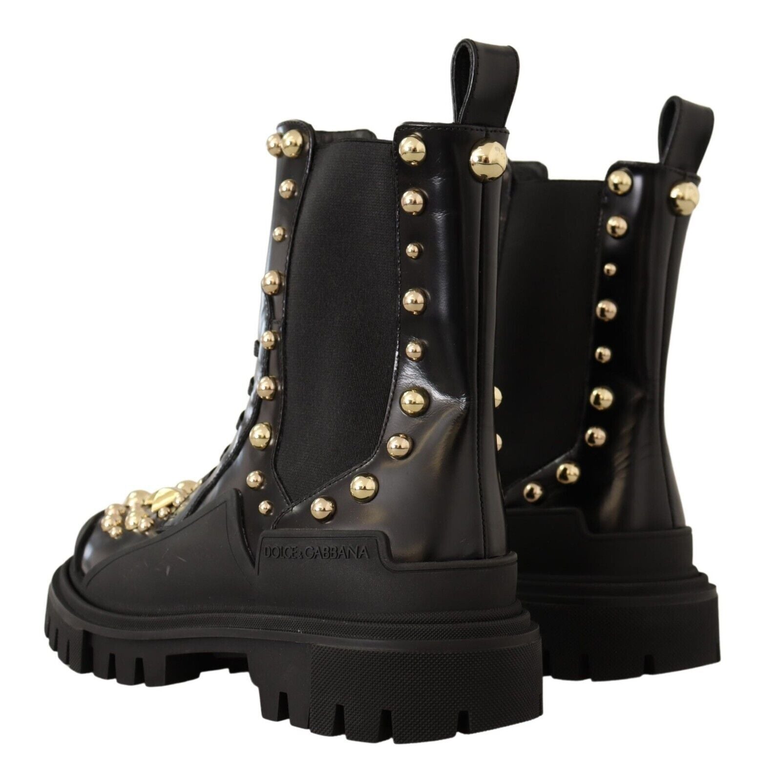 Dolce & Gabbana Black Leather Studded Combat Boots Dolce & Gabbana