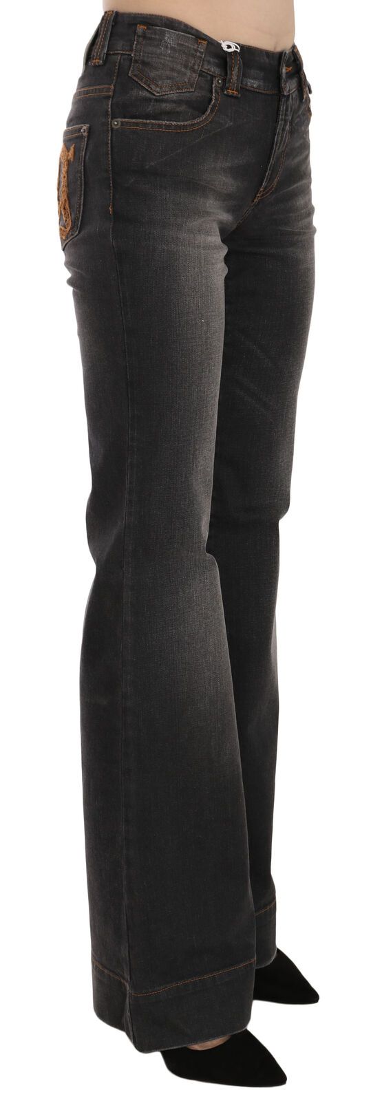 Dolce & Gabbana Black Washed Mid Waist Flared Denim Casual Jeans Dolce & Gabbana