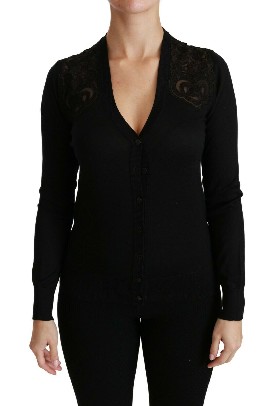 Dolce & Gabbana Black Lace Sweater Cardigan Sweater Dolce & Gabbana