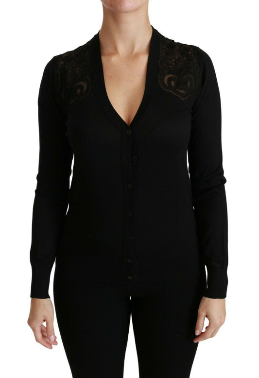 Dolce & Gabbana Black Lace Sweater Cardigan Sweater Dolce & Gabbana