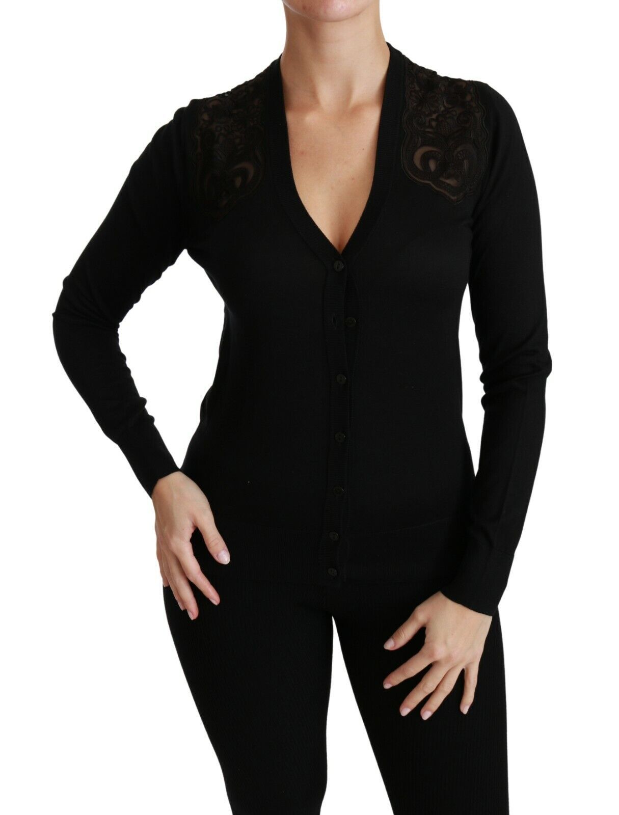 Dolce & Gabbana Black Lace Sweater Cardigan Sweater Dolce & Gabbana