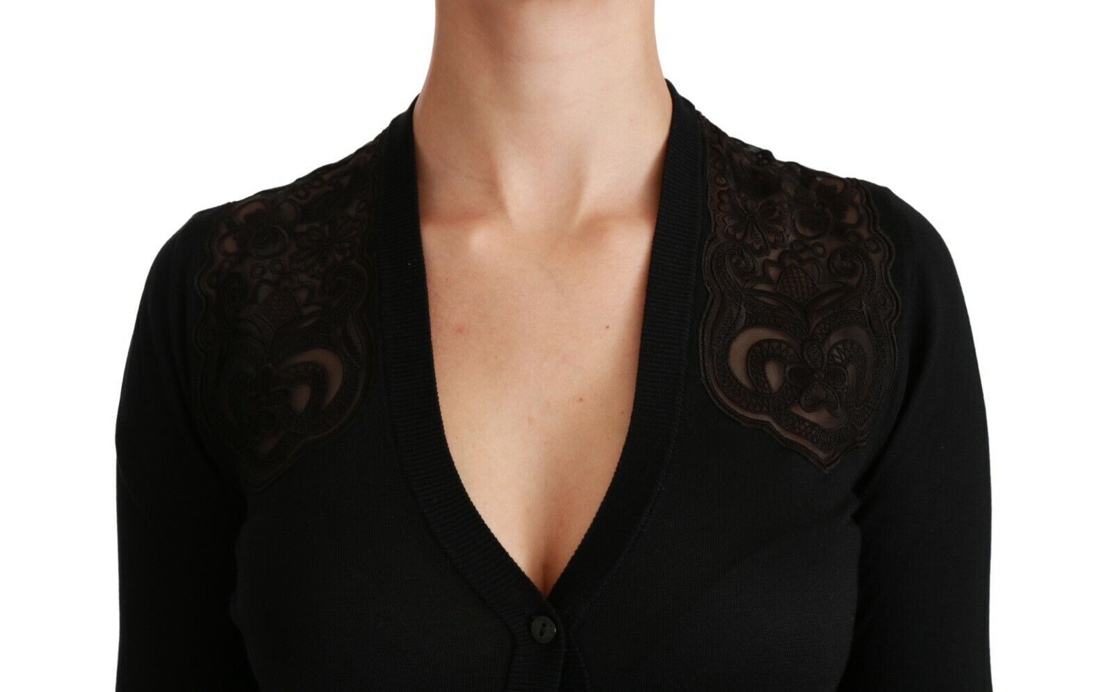 Dolce & Gabbana Black Lace Sweater Cardigan Sweater Dolce & Gabbana