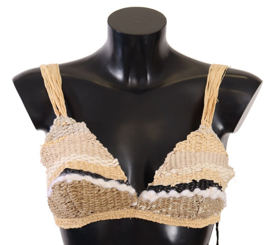 Dolce & Gabbana Beige Straw Raffia Woven Crochet Cover Up Top Dolce & Gabbana