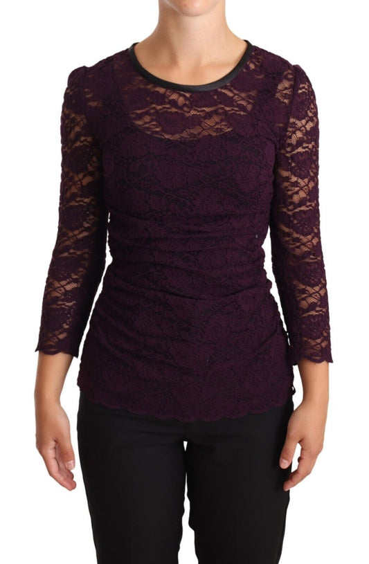 Dolce & Gabbana Purple Lace Long Sleeve Top Blouse Dolce & Gabbana
