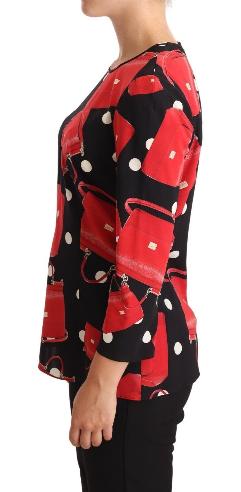 Dolce & Gabbana Black Sicily Bag Print Silk Stretch Top Blouse Dolce & Gabbana