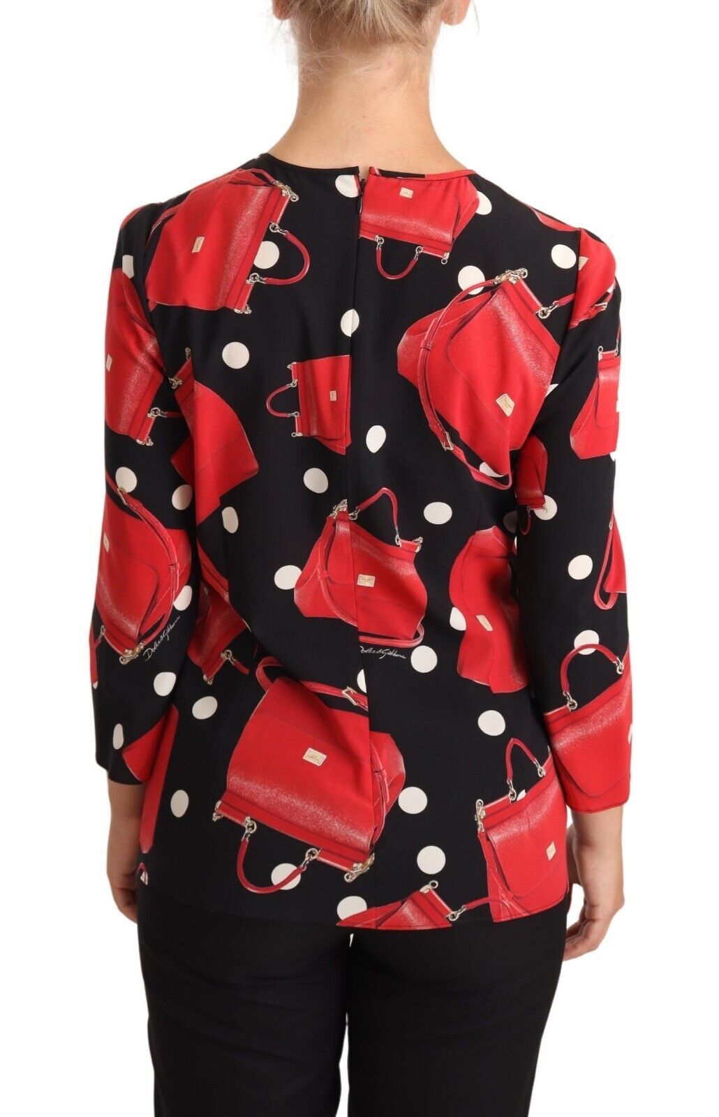 Dolce & Gabbana Black Sicily Bag Print Silk Stretch Top Blouse Dolce & Gabbana